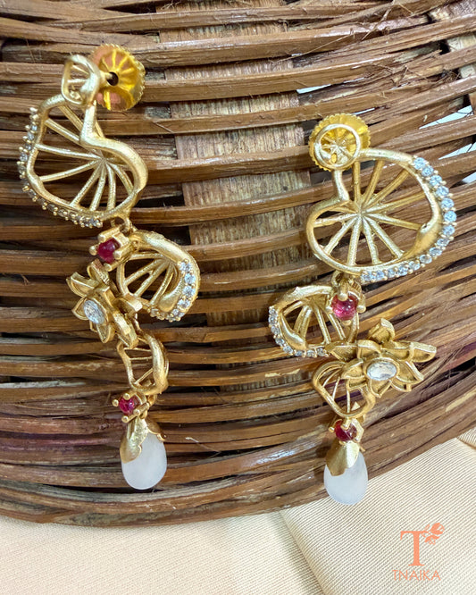 Aurelia Bloom Brass Earrings - White