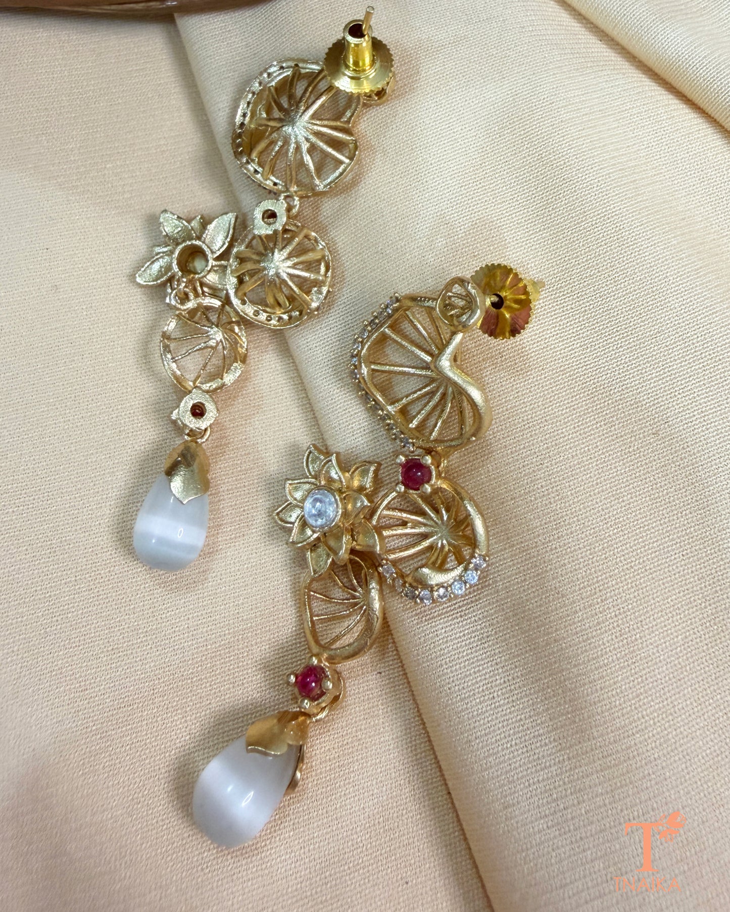 Aurelia Bloom Brass Earrings - White
