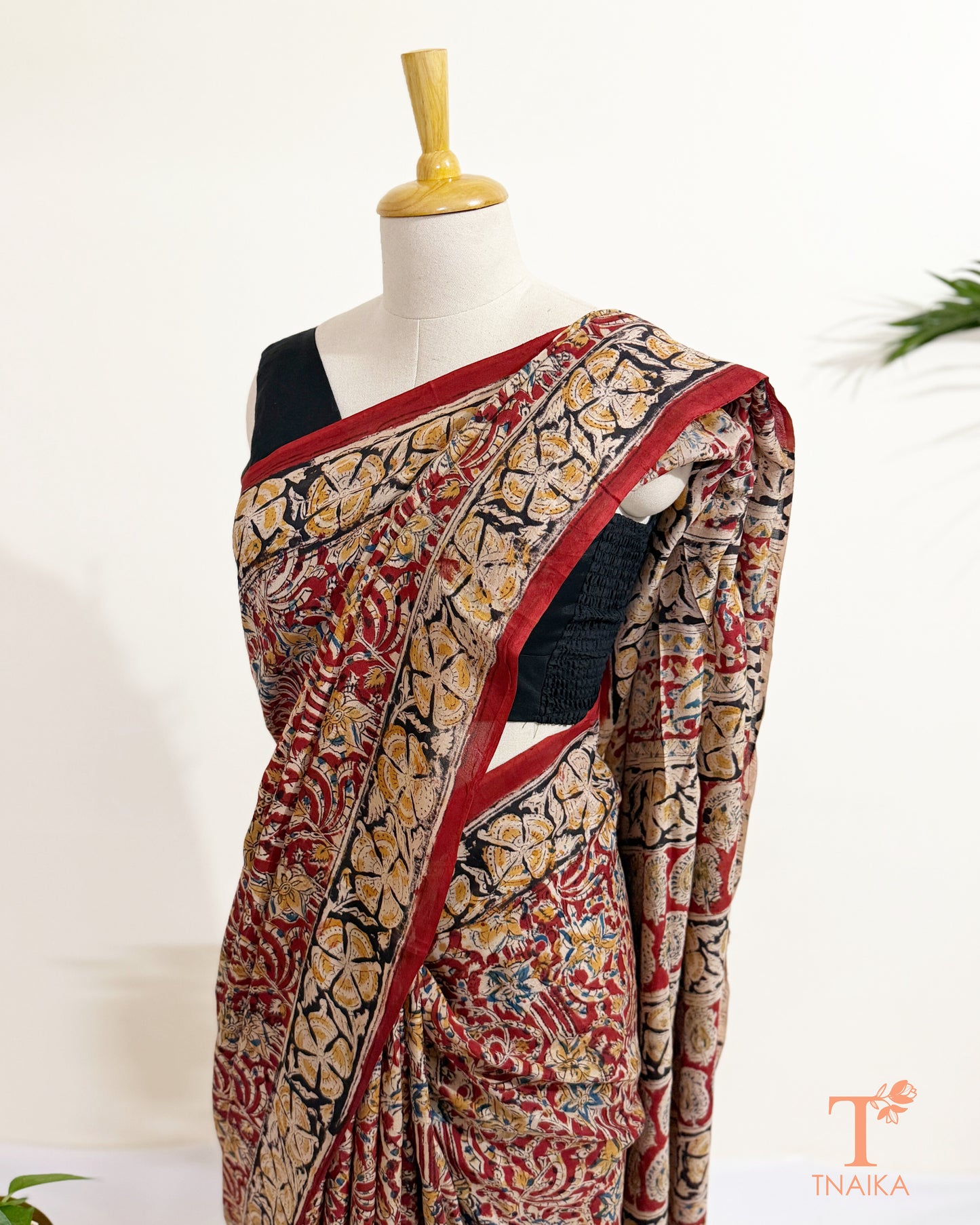 Earth toned Chennur silk Kalamkari saree with traditional handblock print