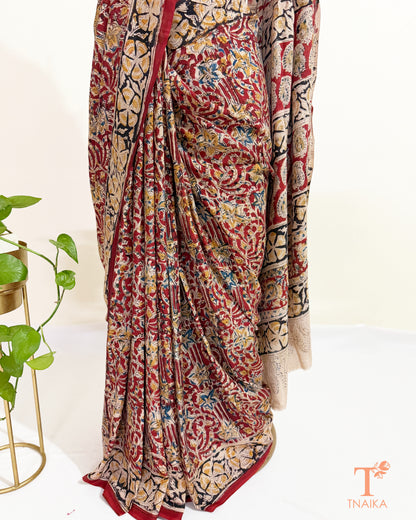 Close-up of Kalamkari handblock print on Chennur silk saree