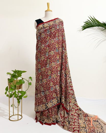 Chennur silk Kalamkari saree in earthy tones with running blouse