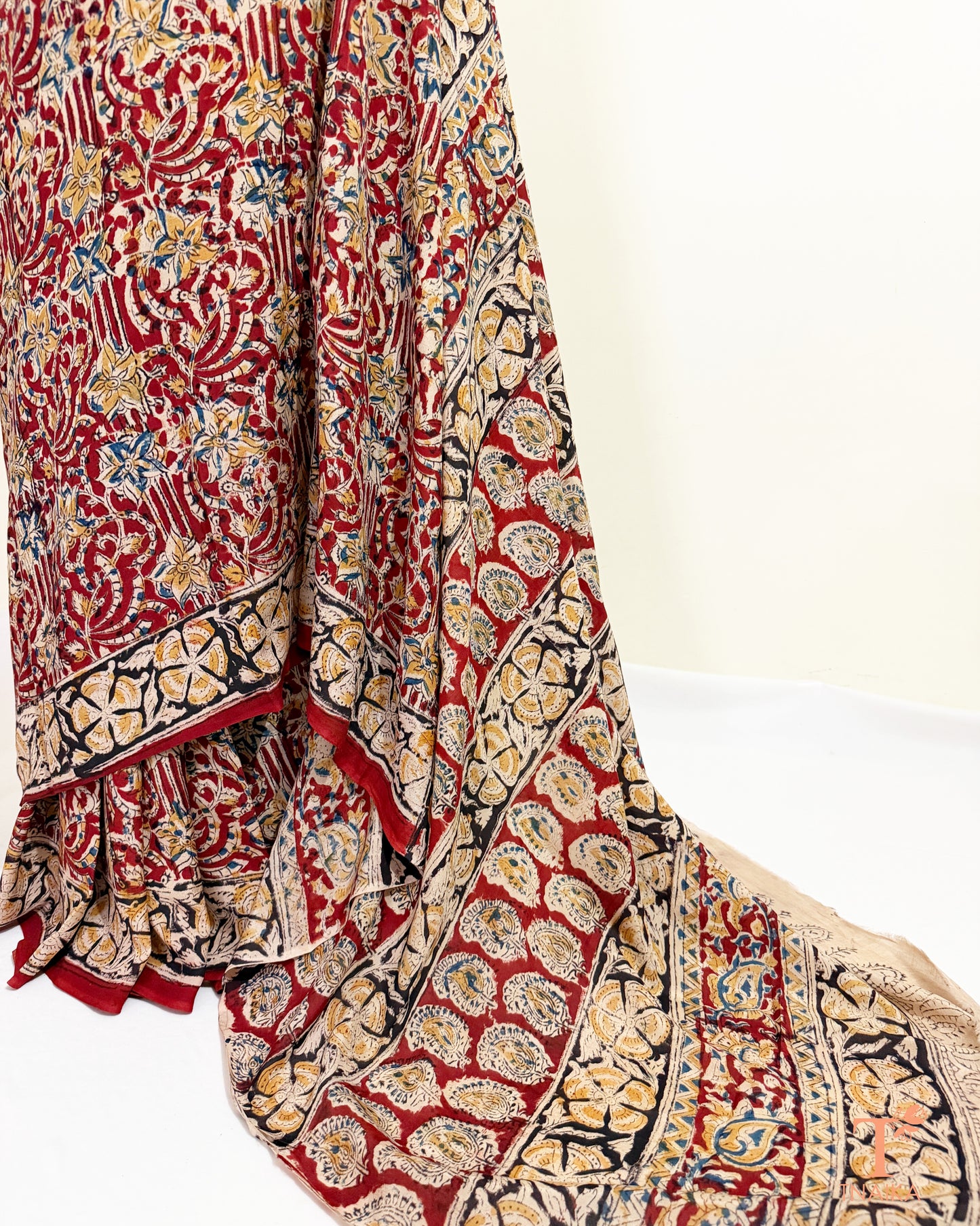 Handblock printed Chennur silk Kalamkari saree with heritage motifs