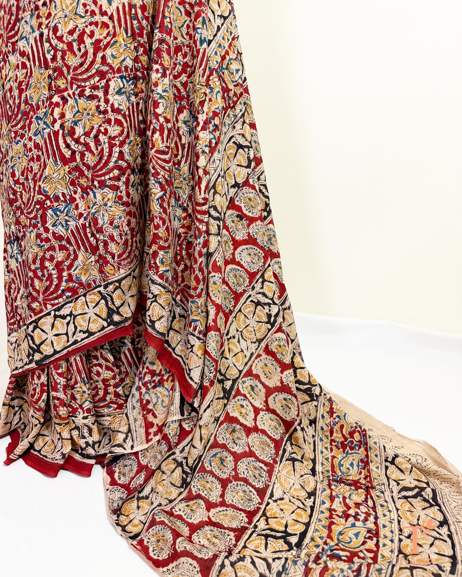 Handblock printed Chennur silk Kalamkari saree with heritage motifs