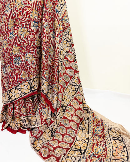 Handblock printed Chennur silk Kalamkari saree with heritage motifs