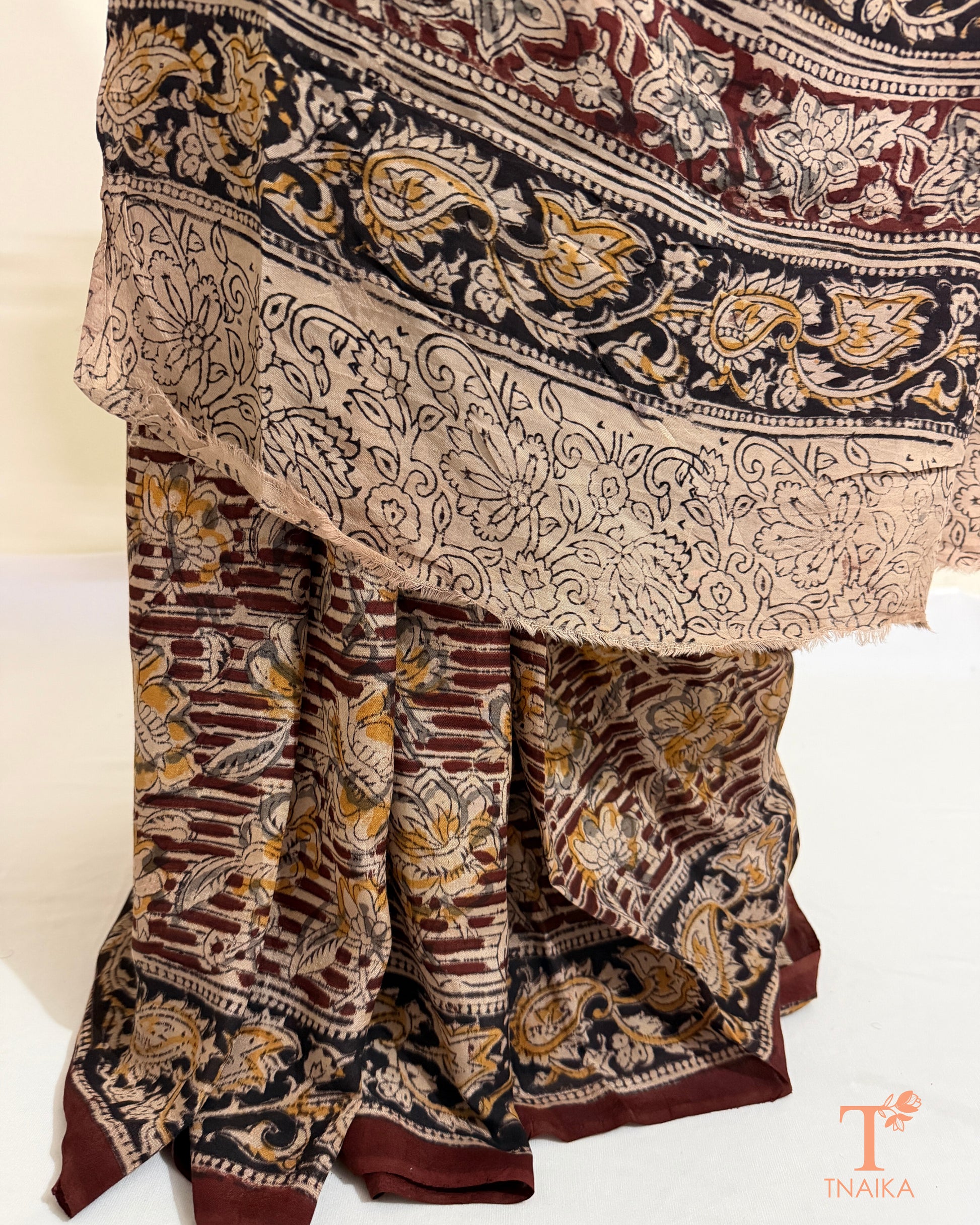 Heritage-inspired Kalamkari saree with authentic hand block printing and intricate detailing.