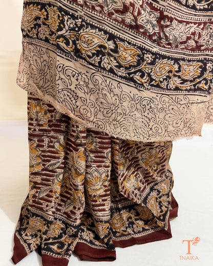 Heritage-inspired Kalamkari saree with authentic hand block printing and intricate detailing.