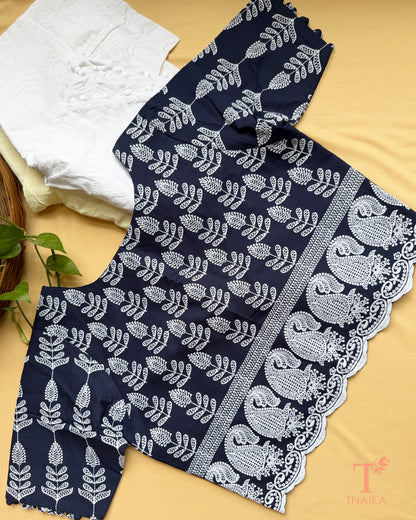 Traditional machine embroidered blouse with intricate floral Chikankari detailing.