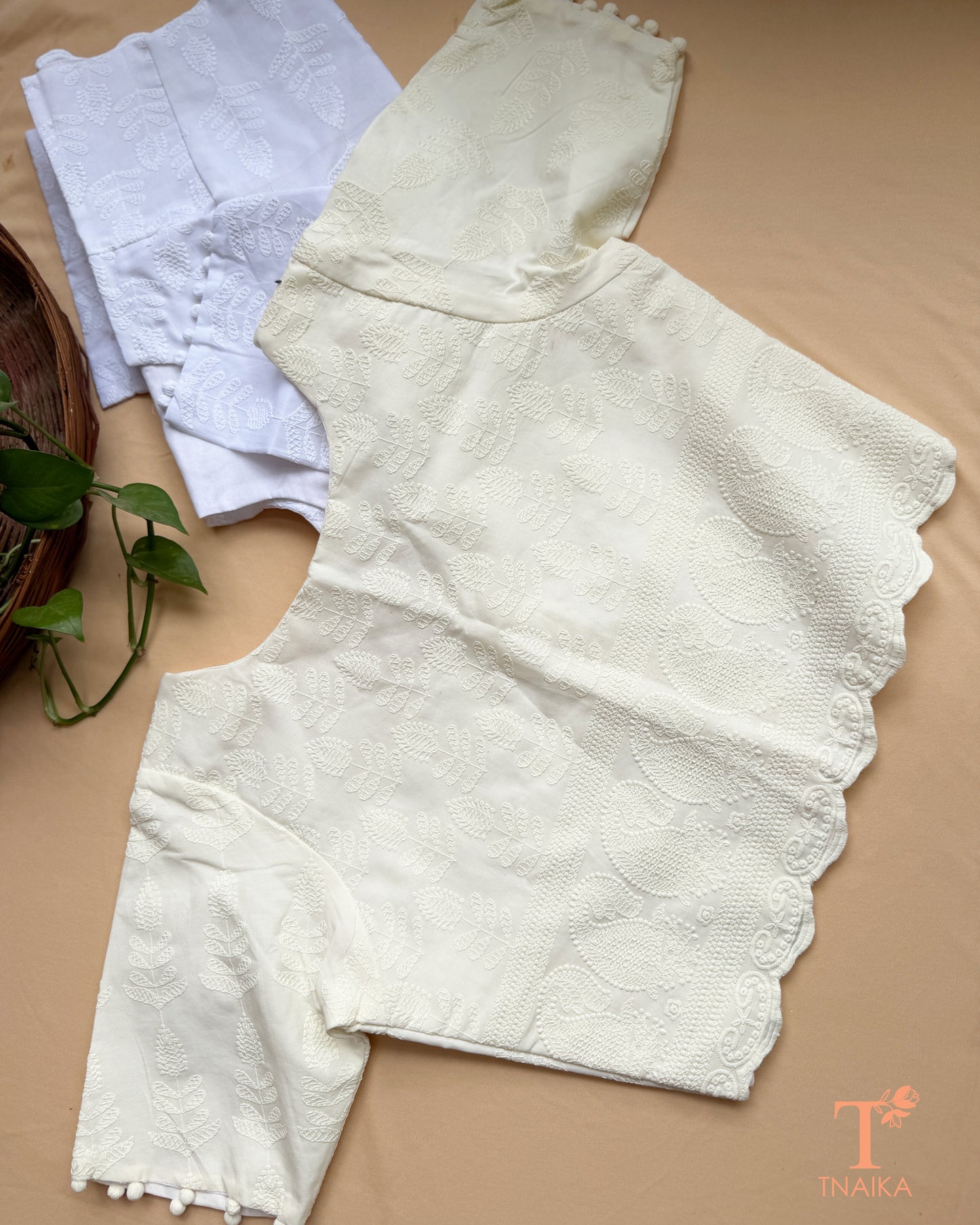 Festive wear Chikankari blouse with tonal embroidery and handcrafted-inspired finish.