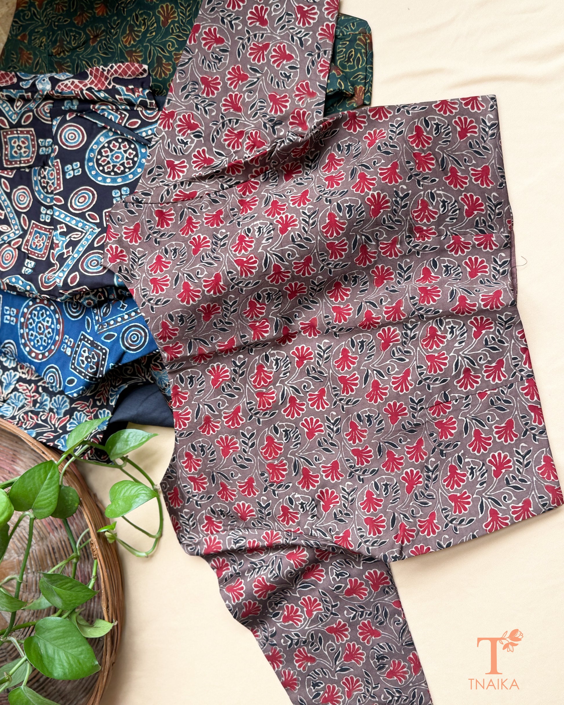 Back Close-up of hand block print modal silk blouse