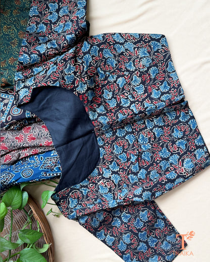 modal silk blouse with heritage geometric hand block print and round neckline.