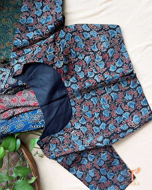 modal silk blouse with heritage geometric hand block print and round neckline.