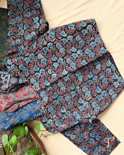 Modal silk blouse featuring traditional geometric hand block print.