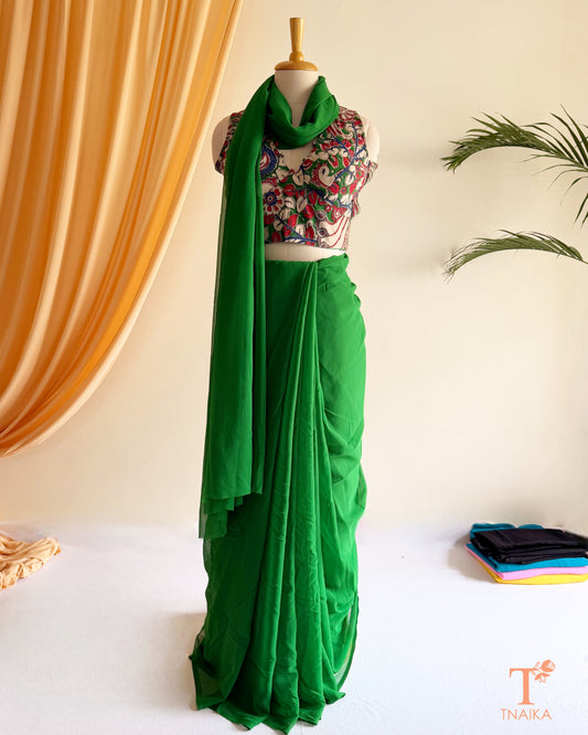 Classic plain georgette saree with a beautiful flowing fall.