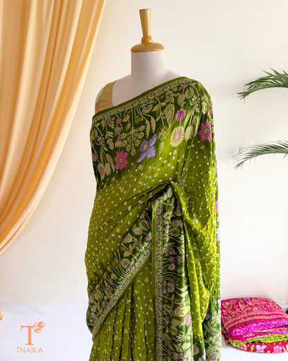 Designer Meenakari woven silk saree with ornate floral craftsmanship.