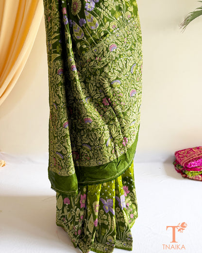 Heritage-inspired Bandhej Dupion Silk saree with luxurious woven detailing.