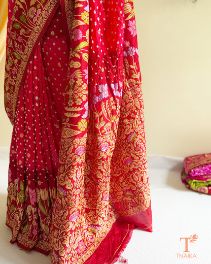 Traditional Kanjivaram inspired Dupion Silk saree with floral woven pallu.