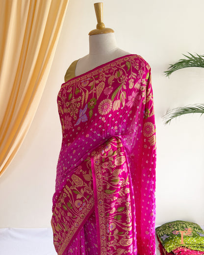 Floral Meenakari Woven Bandhej Dupion Silk Saree