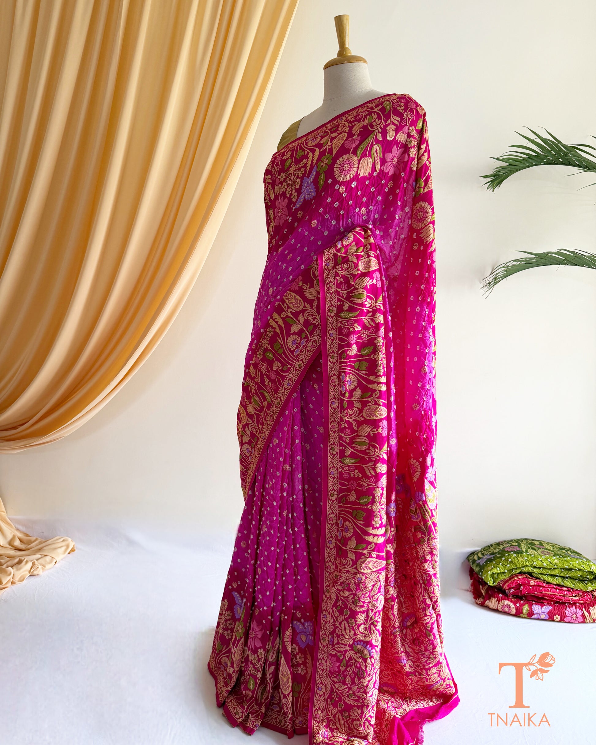 Traditional Bandhej Dupion Silk Saree with Rich Woven Border