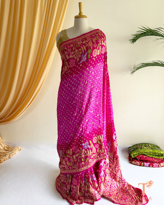 Meenakari Kanjivaram Inspired Bandhej Dupion Silk Saree