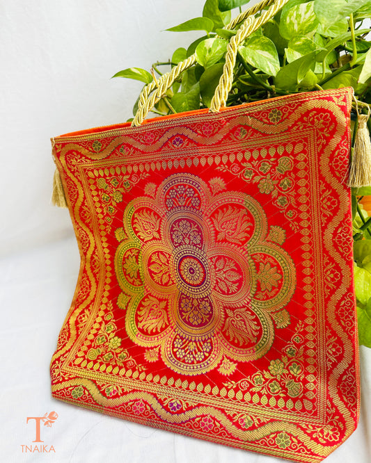 Banarasi purse with traditional zari weave for festive and wedding wear