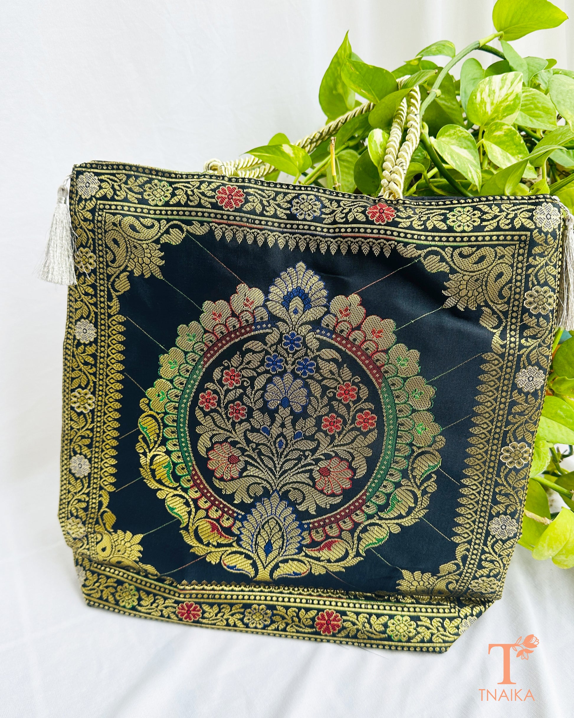 Banarasi purse with traditional zari weave for festive and wedding wear