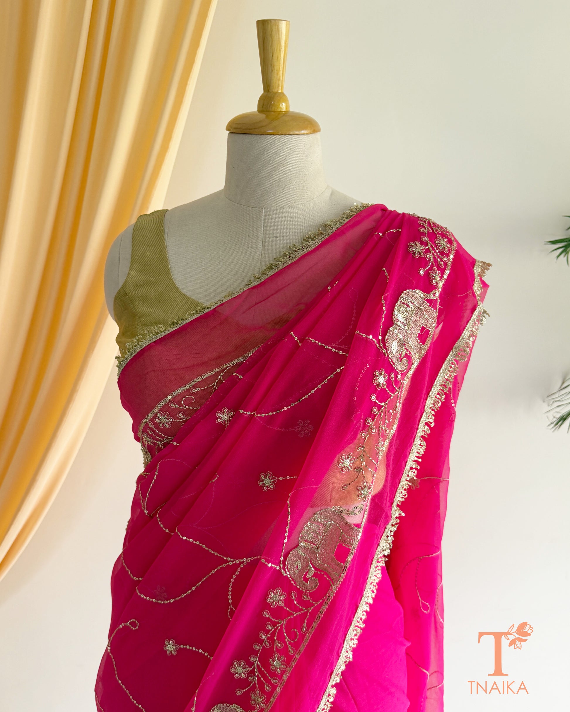 Traditional Rajputi inspired embroidered georgette saree for festive occasions