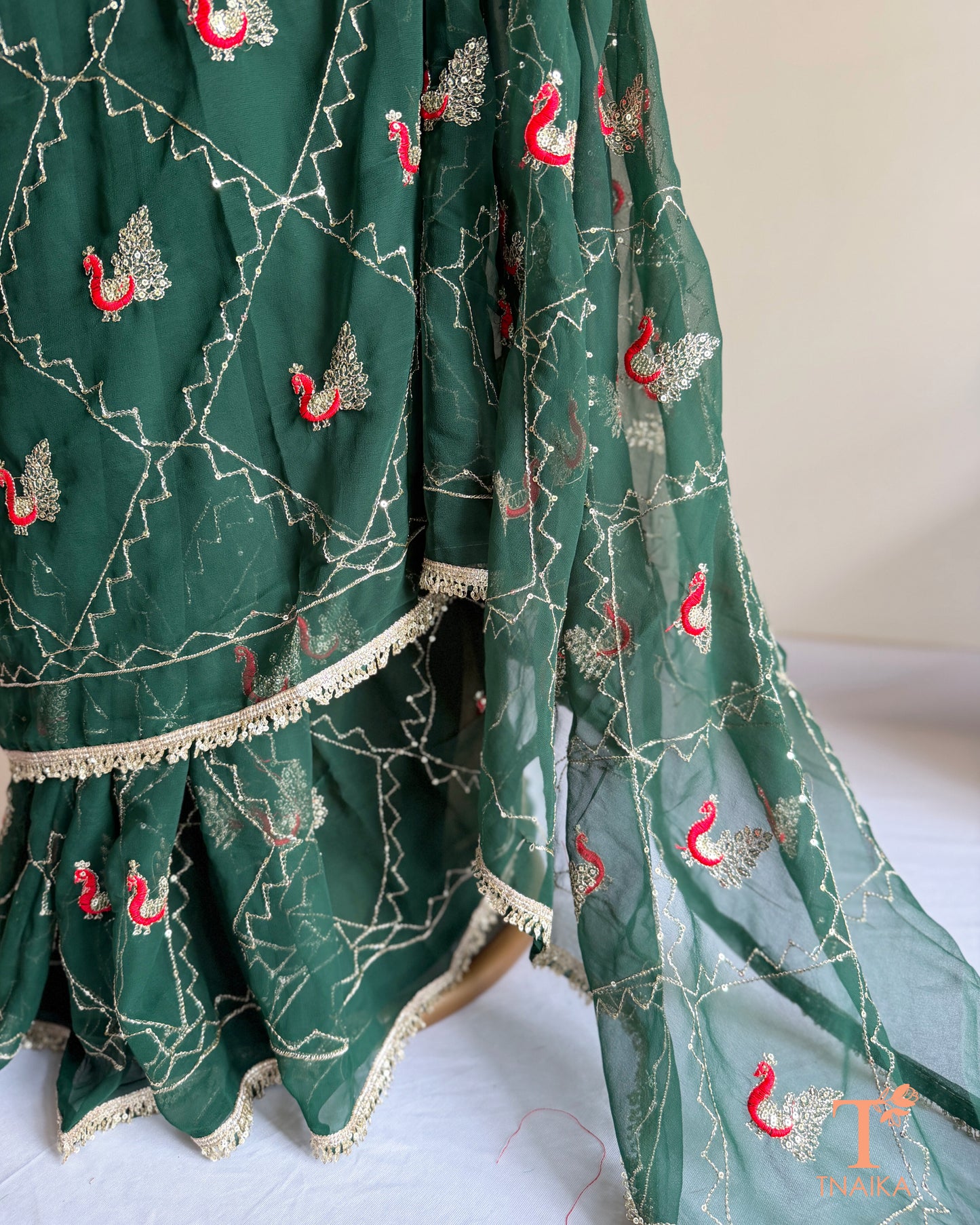 Traditional Rajputi inspired embroidered georgette saree for festive occasions
