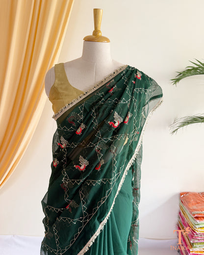 Designer georgette saree with intricate cut dana embroidery and elegant border