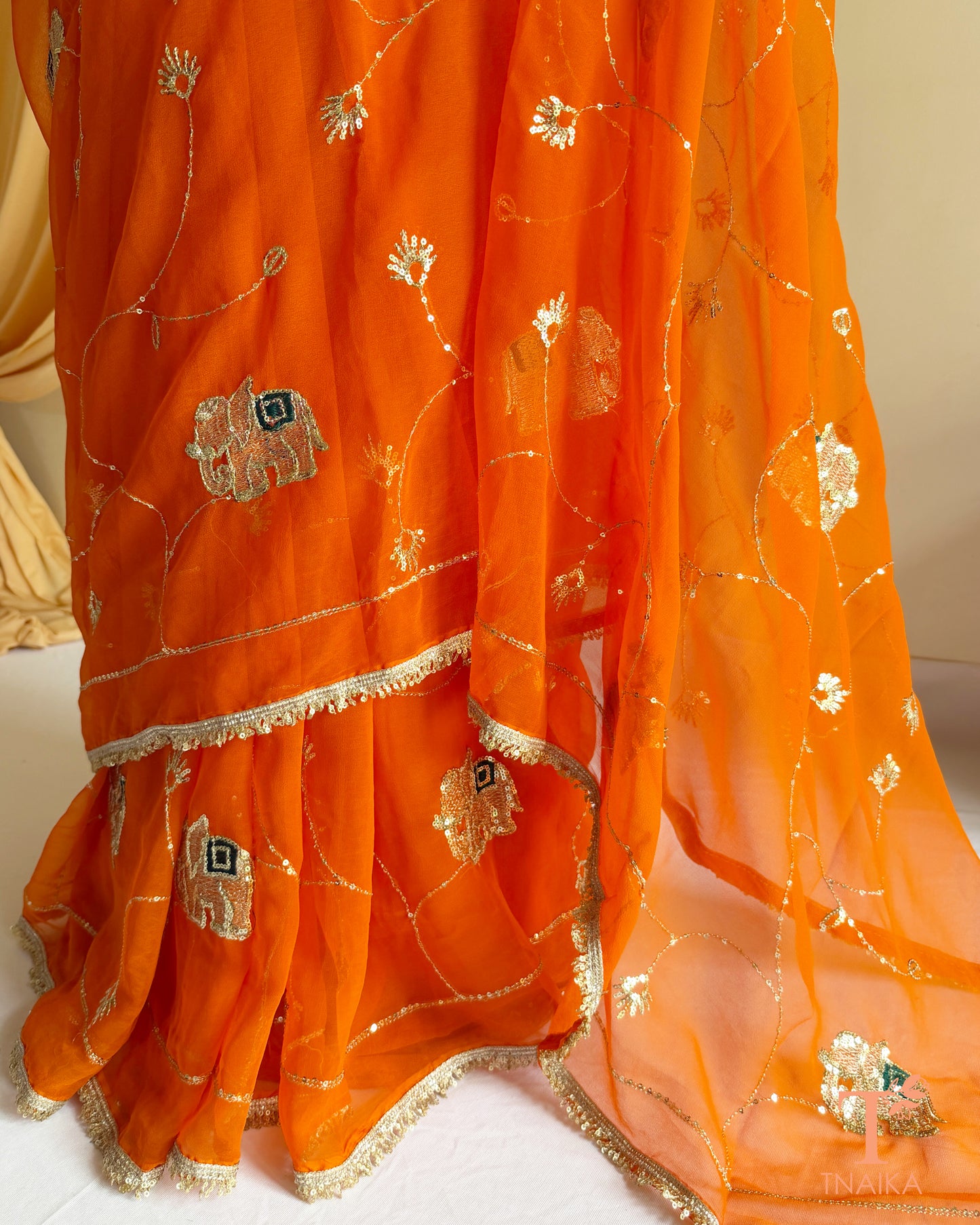 Designer Rajputi inspired georgette saree for festive occasions