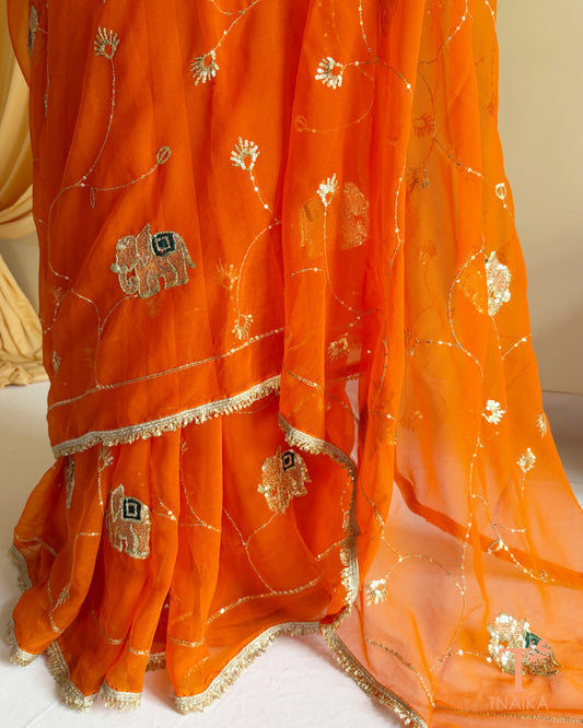Designer Rajputi inspired georgette saree for festive occasions