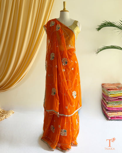 Rajputi Georgette Saree - Kesari Orange