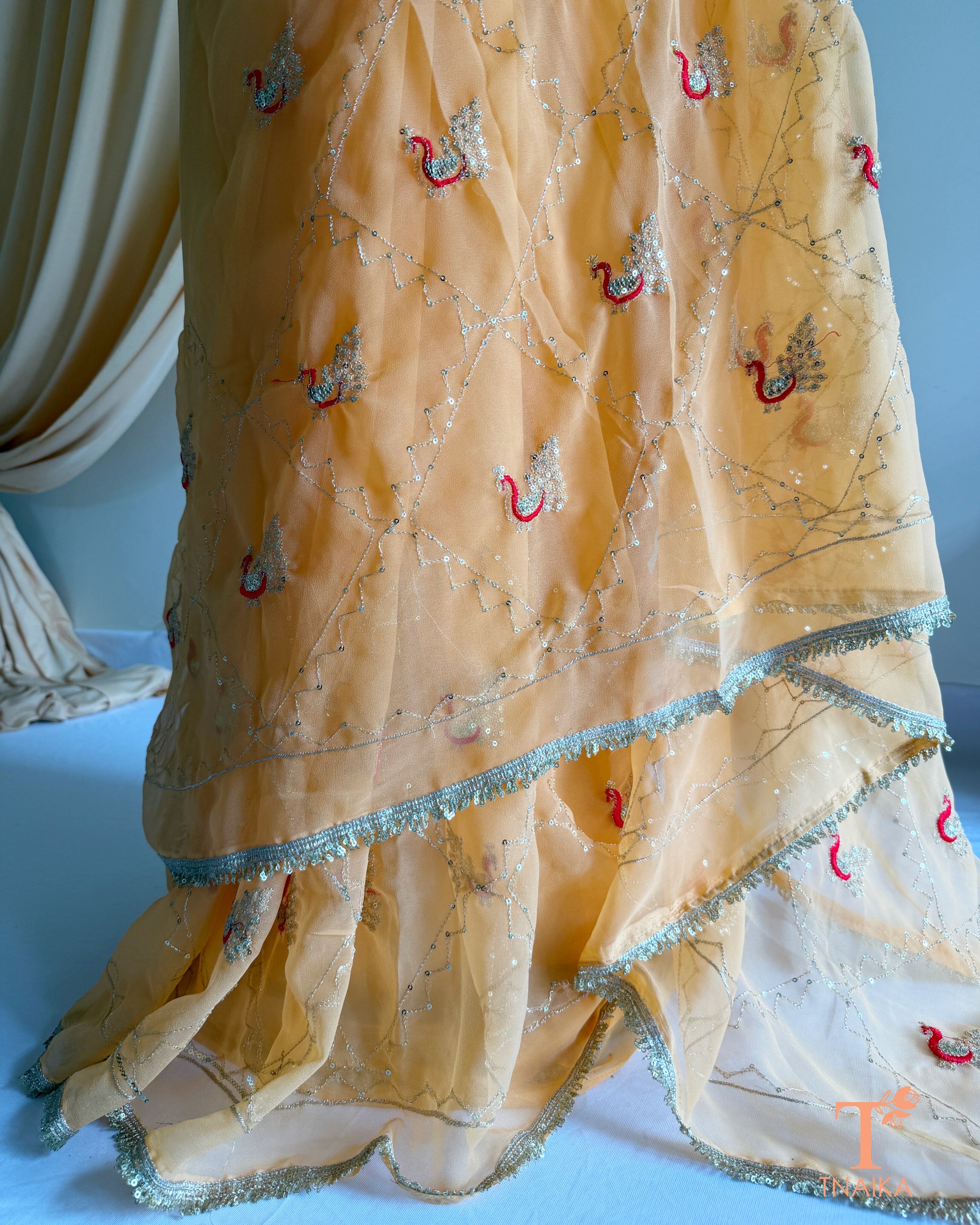 Traditional Rajputi inspired embroidered georgette saree for festive occasions