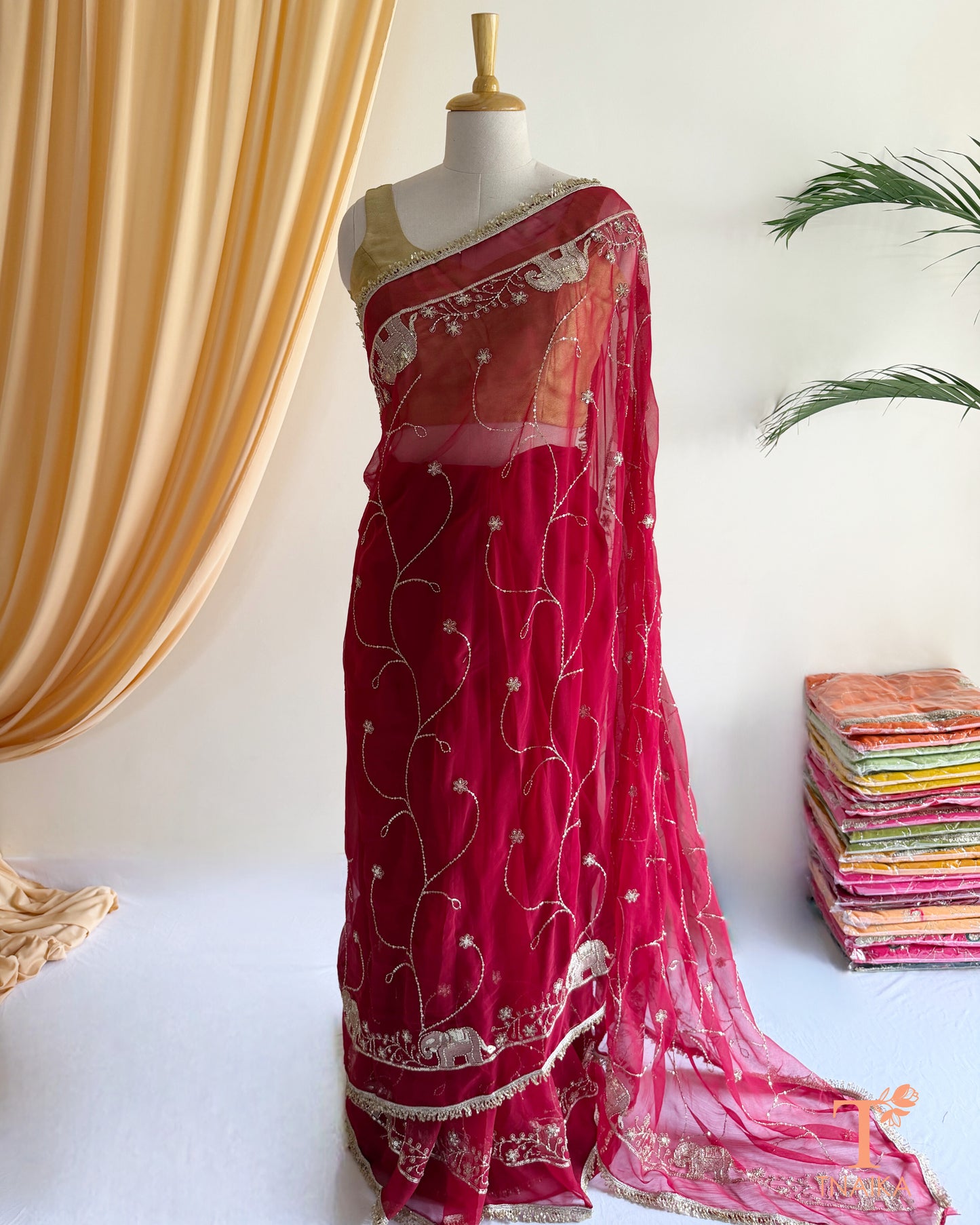 Traditional Rajputi inspired embroidered georgette saree for festive occasions