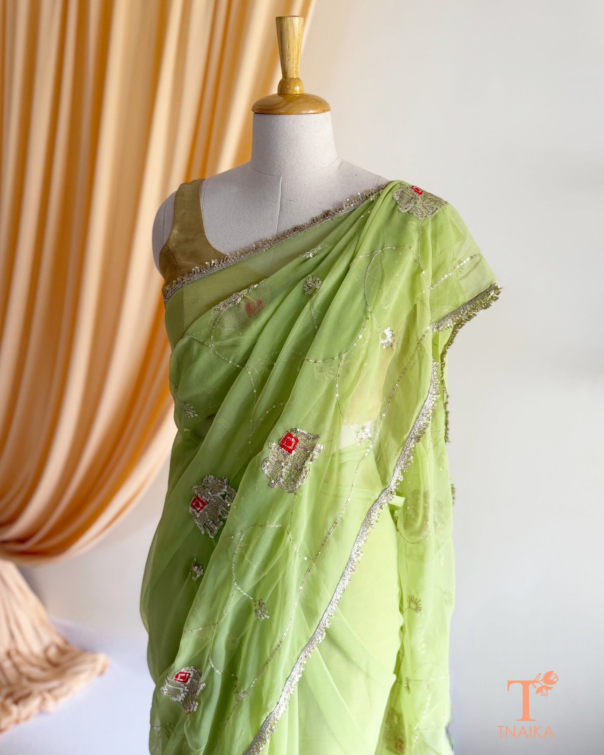 Designer Rajputi inspired georgette saree for festive occasions