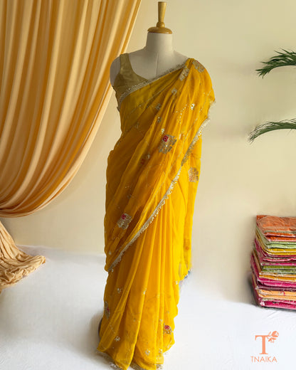 Designer Rajputi inspired georgette saree for festive occasions