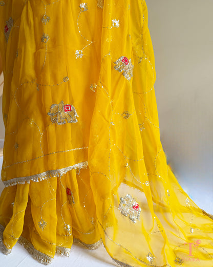 Rajputi style georgette saree with delicate cut dana and sequin embroidery