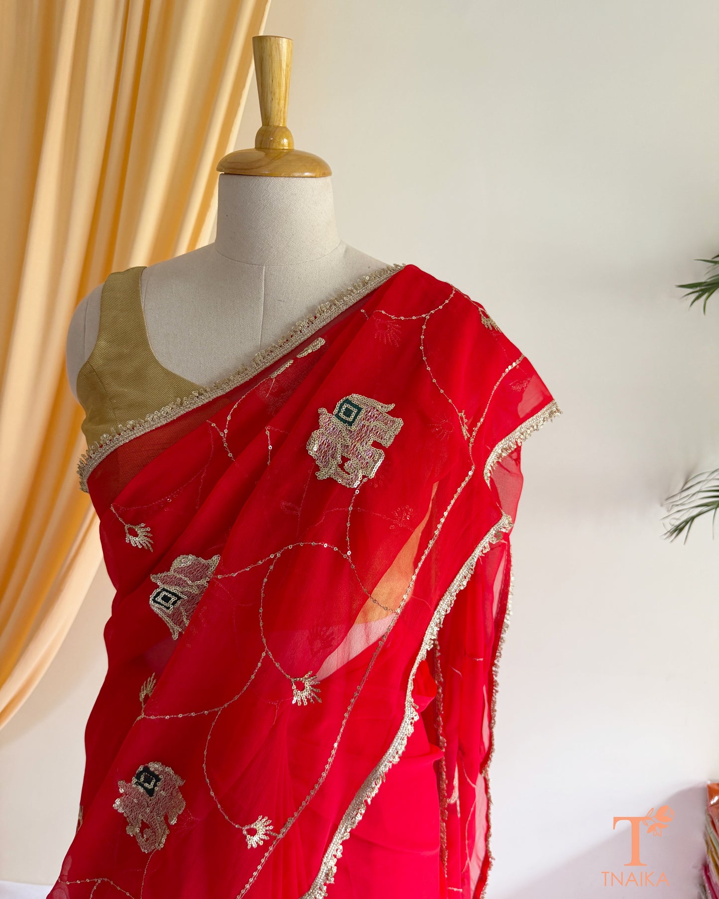 Rajputi style georgette saree with delicate cut dana and sequin embroidery