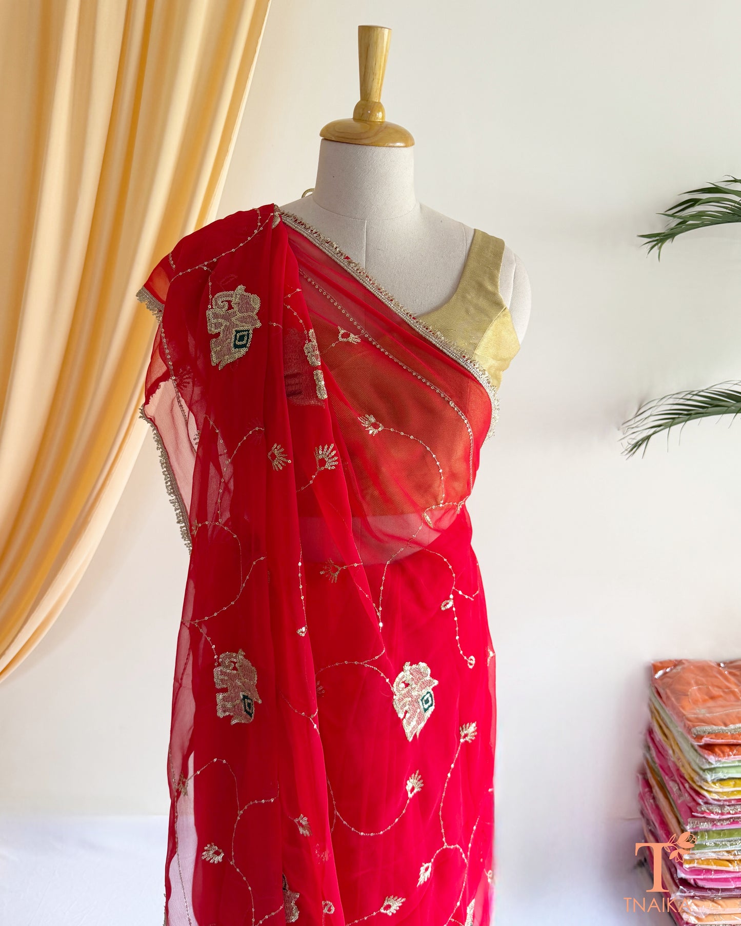 Designer Rajputi inspired georgette saree for festive occasions