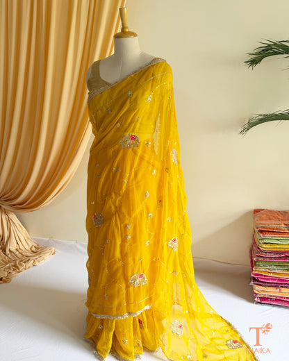 Rajputi Georgette Saree - Yellow
