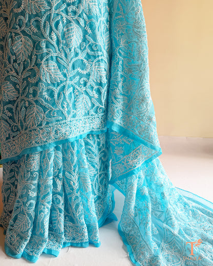 Elegant Chikankari embroidered saree crafted on soft, lightweight fabric.