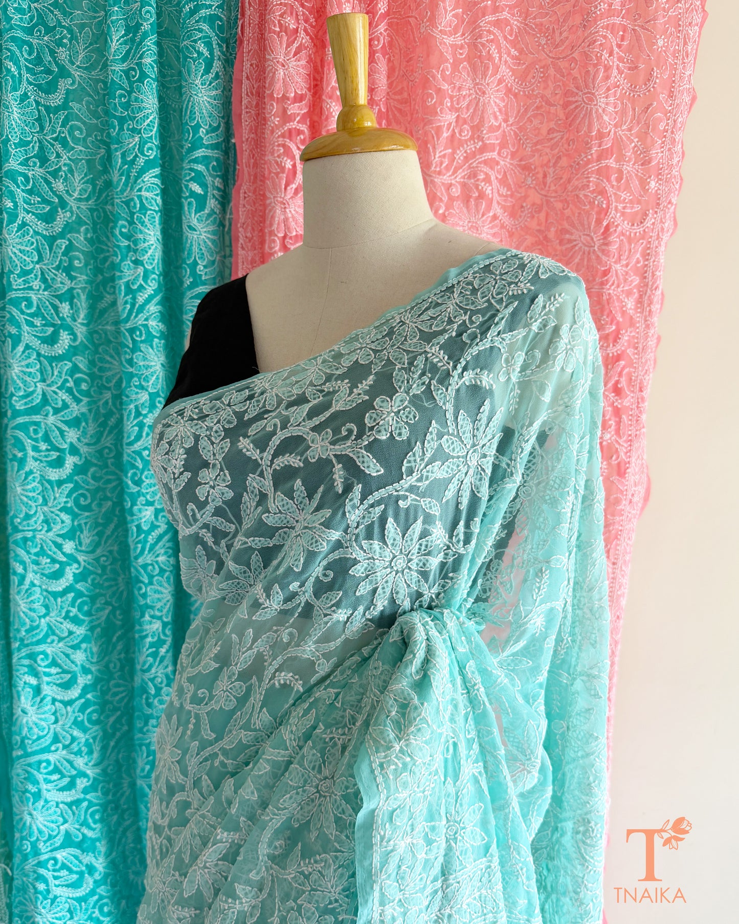 Authentic Chikankari embroidered saree with intricate craftsmanship and elegant appeal.