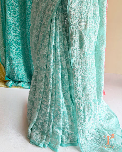 Feather-light Chikankari saree designed with fine embroidery for festive and everyday wear.