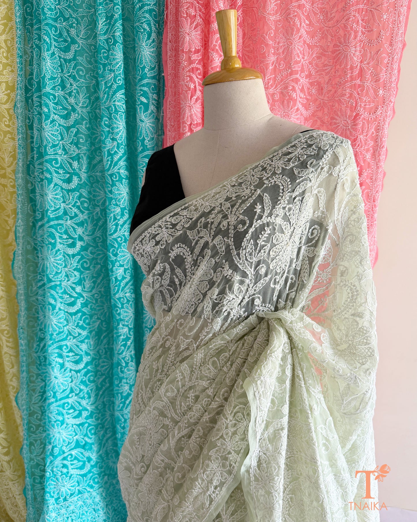 Authentic Chikankari embroidered saree with intricate craftsmanship and elegant appeal.