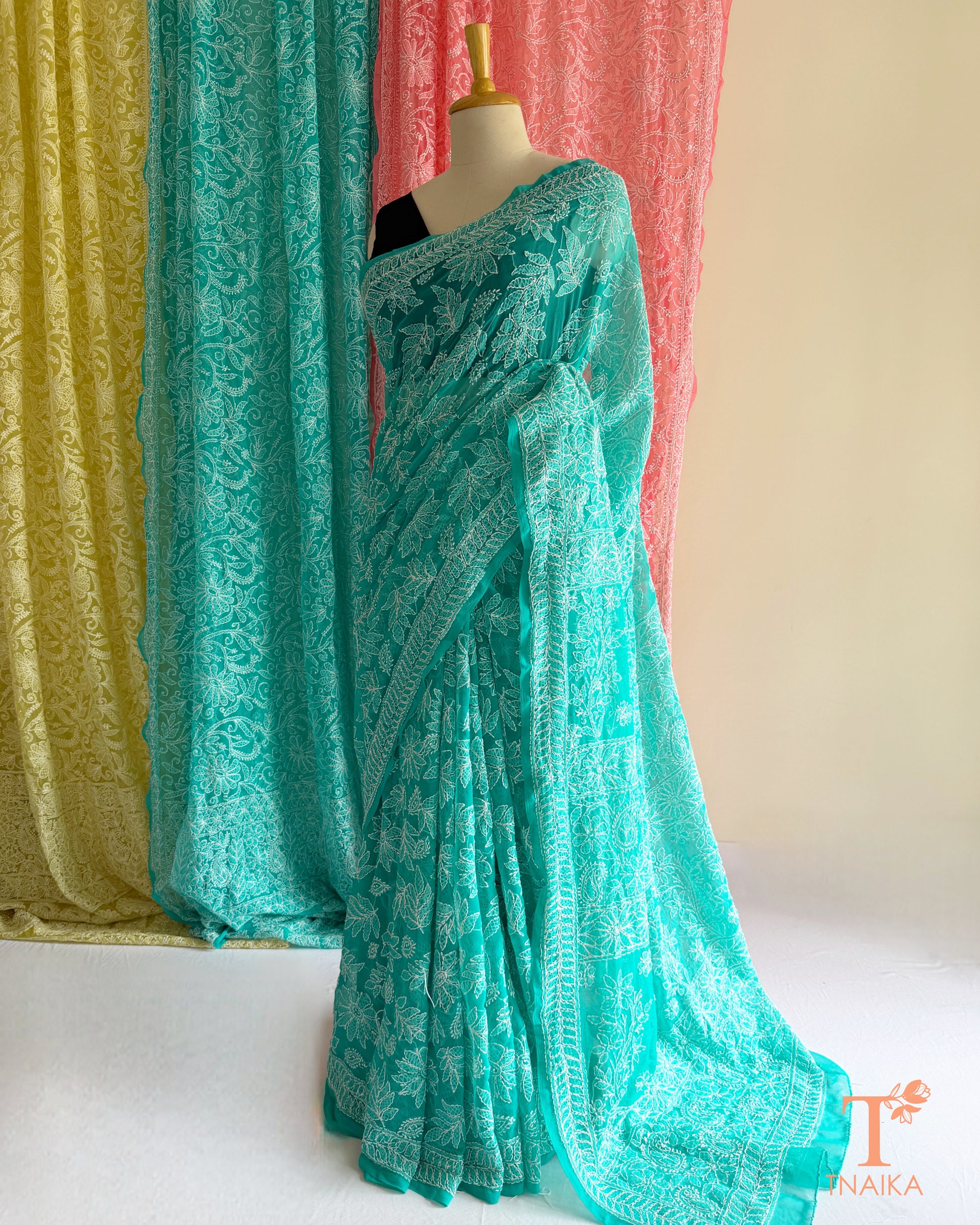 Elegant full jaal embroidered Chikankari saree with handcrafted detailing.