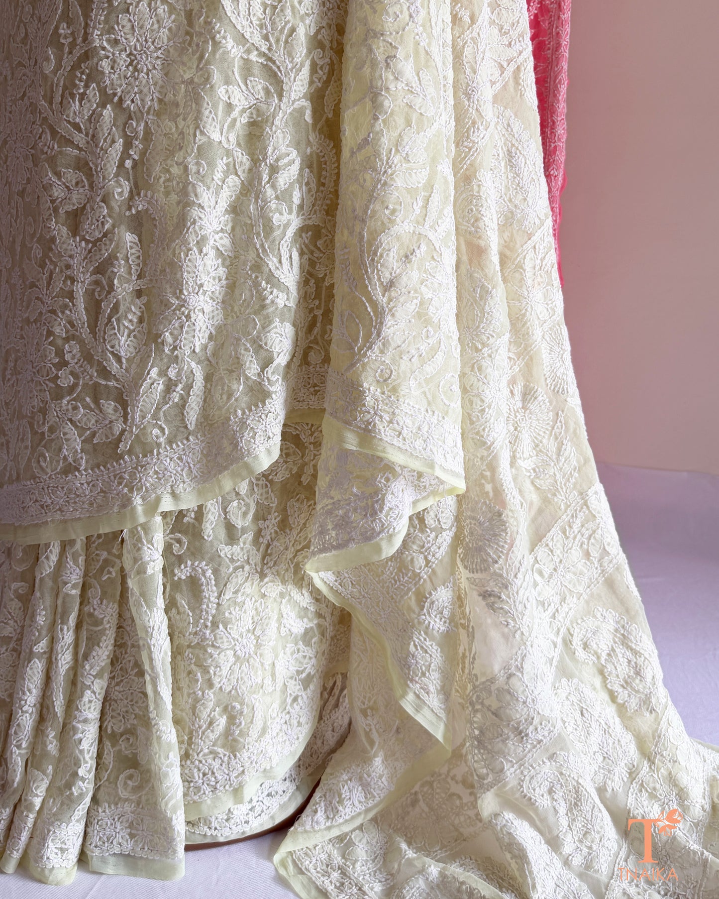 Elegant full jaal embroidered Chikankari saree with handcrafted detailing.