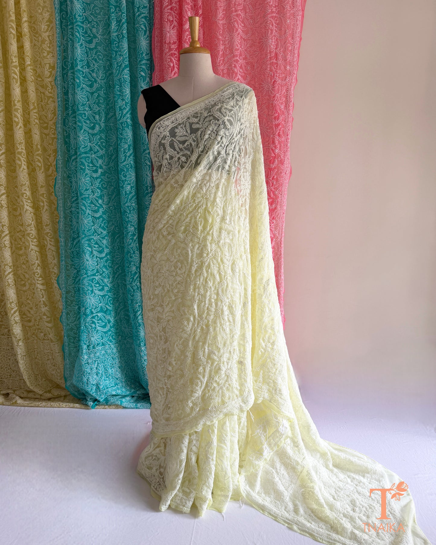 Handcrafted full jaal Lucknowi Chikankari saree for festive and ethnic wear.