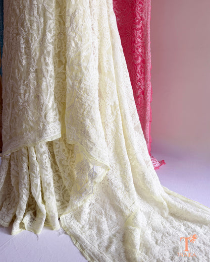 Lightweight full jaal Chikankari saree with intricate floral embroidery.