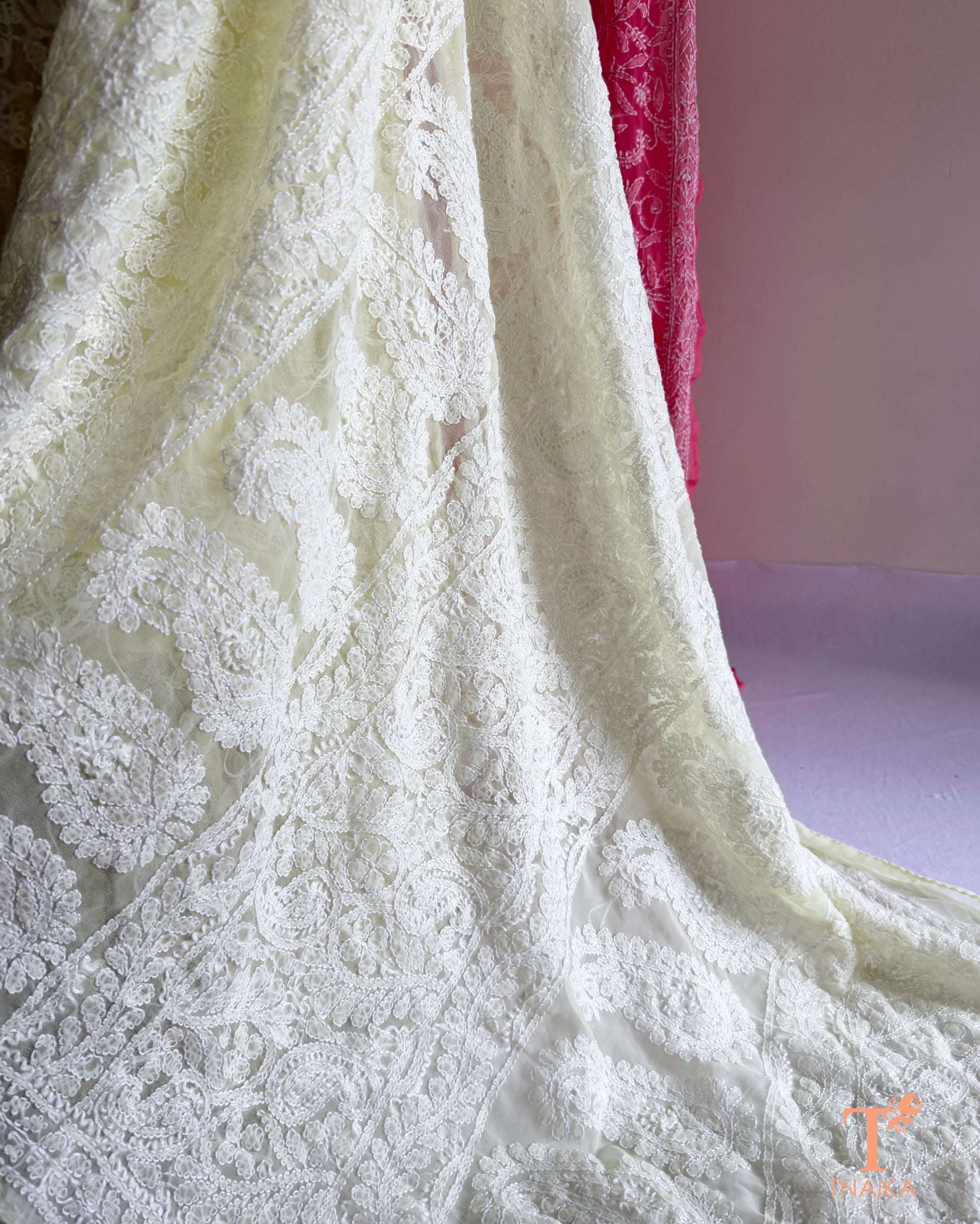Elegant full jaal embroidered Chikankari saree with handcrafted detailing.