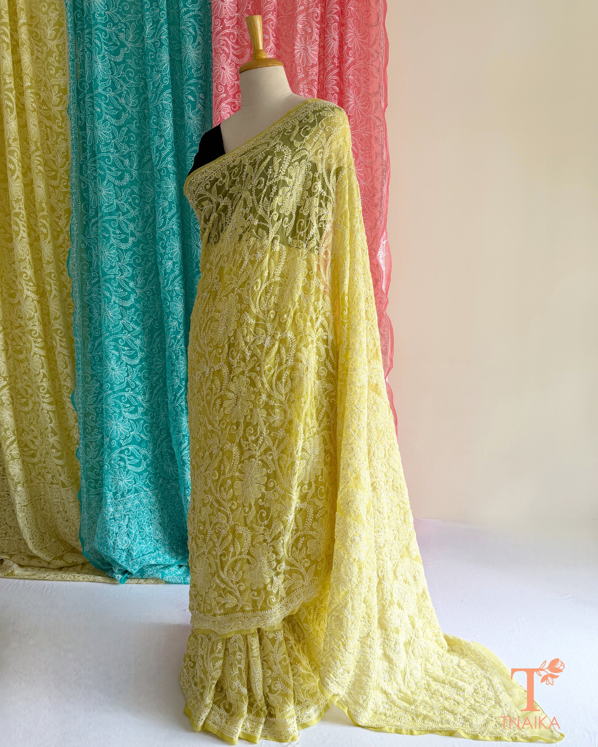 Elegant full jaal embroidered Chikankari saree with handcrafted detailing.