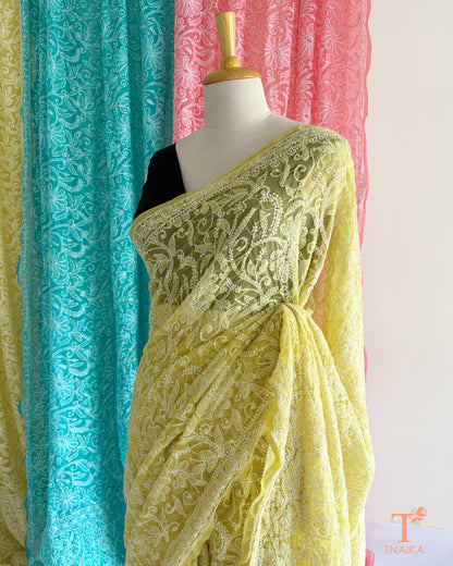 Handcrafted full jaal Lucknowi Chikankari saree for festive and ethnic wear.